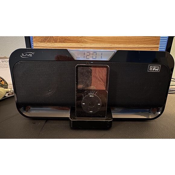 iLive Clock Docking System Speakers iPod Dock IS208B No Remote TESTED WORKING - Picture 1 of 11